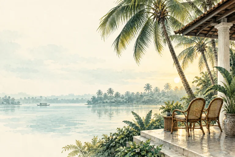 Illustration of a quiet tropical veranda